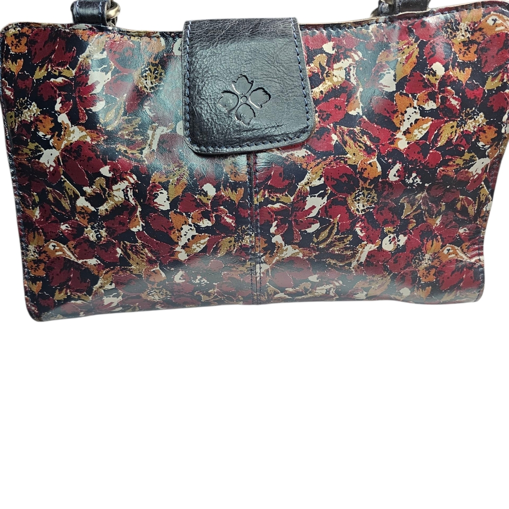 Patricia Nash Rienzo Leather Shoulder Satchel SCARLET BLOOM black burgundy